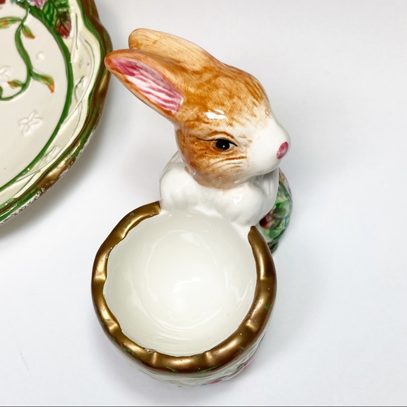 Vintage Easter Bunny Egg Cup and Plate Ceramic Set Of 2 - Picture 14 of 16
